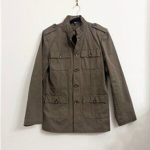 EUC Olive Green / Light Brown Button Down Canvas Field Jacket - sz Small